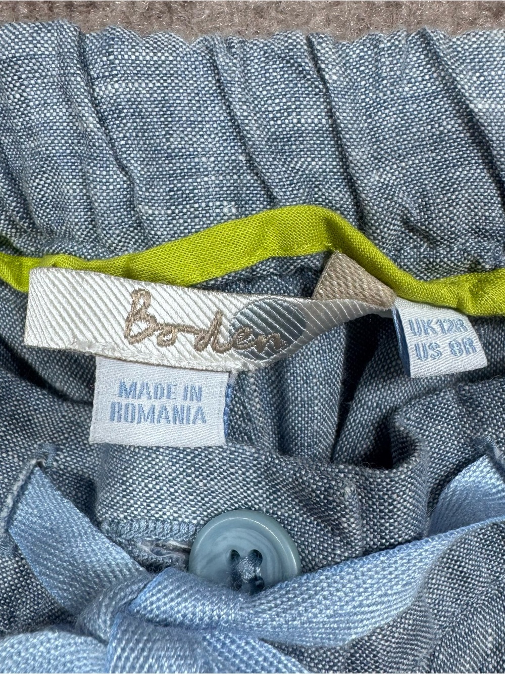 Boden 100% Linen Drawstring Pants Women's Size 12R Blue Straight Leg Flat Front - Picture 9 of 10